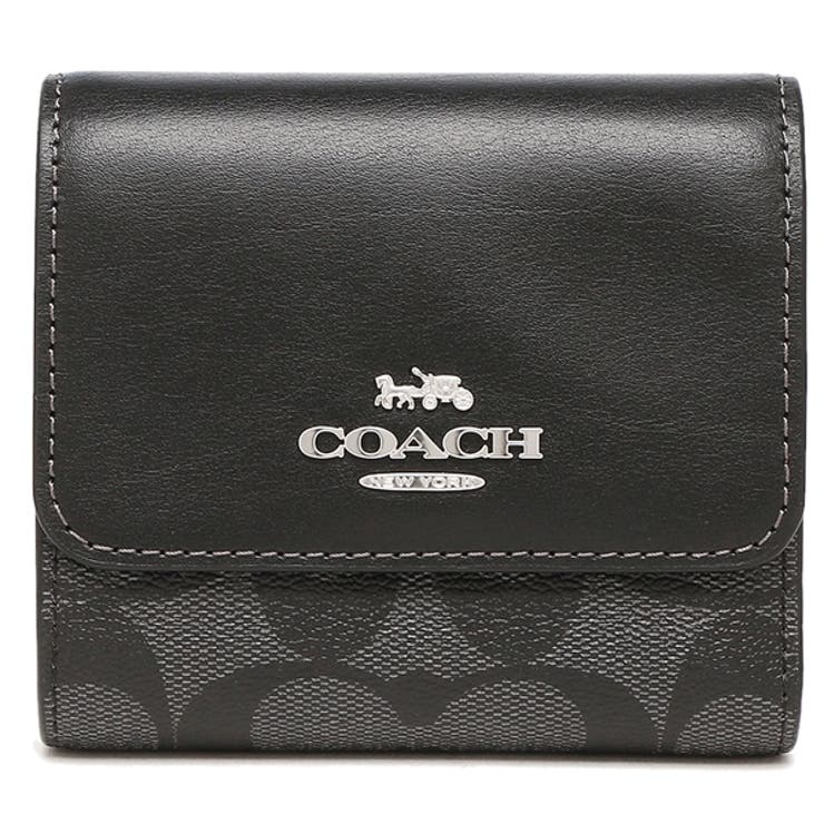 コーチアウトレット三つ折り財布シグネチャーミニ財布グレーブラックレディースCOACHCE930SVTSQ