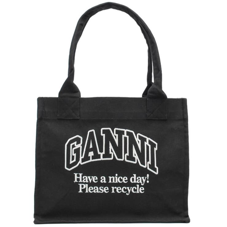 GANNI ガ二ー ロゴ刺繍 ラージ デニム トートバッグ GANNI ガ二ー ロゴ刺繍 ラージ デニム トートバッグ (Ganni