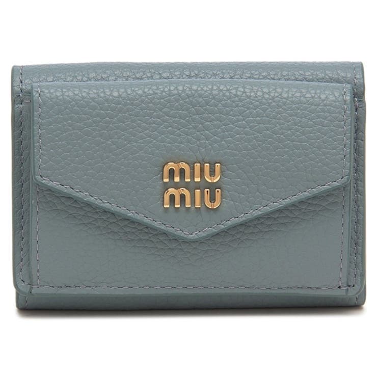 ミュウミュウ三つ折り財布メタルロゴミニ財布ブルーレディースMIUMIU5MH021ADT7F0035