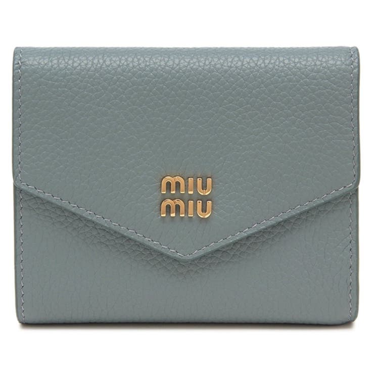 ミュウミュウ二つ折り財布メタルロゴフラップ付きブルーレディースMIUMIU5MH040ADT7F0035