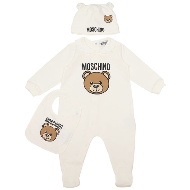 モスキーノベビー服ベビー用品テディベア帽子スタイロンパースホワイトキッズMOSCHINOMUY067LCA1910063