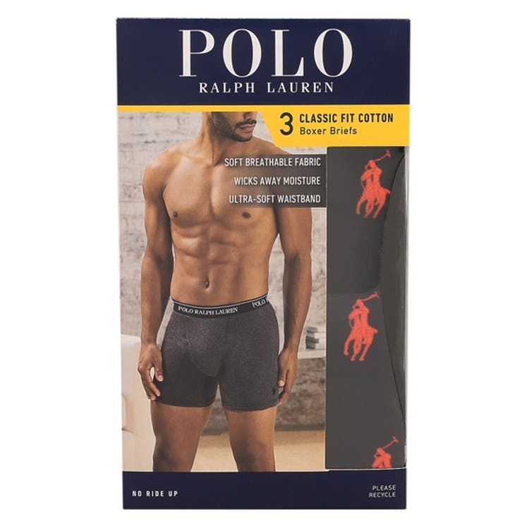 ポロラルフローレンインナークラシックフィットボクサーブリーフ3枚セットレッドブラックメンズRALPHLAURENNCBBP3PBD