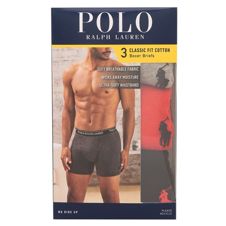ポロラルフローレンインナークラシックフィットボクサーブリーフ3枚セットグレーブラックメンズRALPHLAURENNCBBP3RHD
