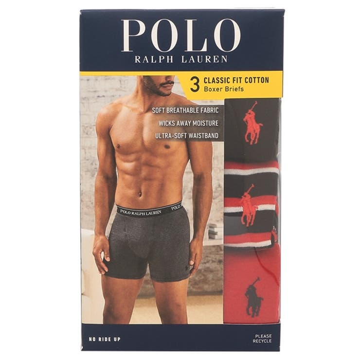 ポロラルフローレンインナークラシックフィットボクサーブリーフ3枚セットレッドブラックメンズRALPHLAURENNCBBP3U1O