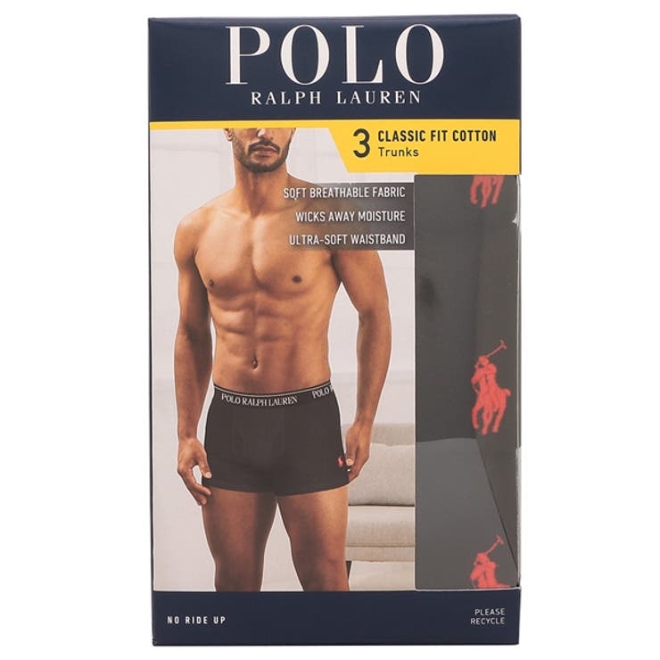 ポロラルフローレンインナークラシックフィットトランクス3枚パック3枚セットレッドブラックメンズRALPHLAURENNCTRP3PBD