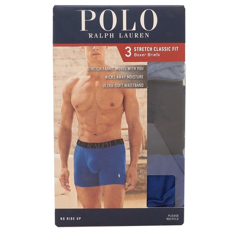 ポロラルフローレンインナーストレッチクラシックフィットボクサーブリーフ3枚セットブルーグレーメンズRALPHLAURENNWBBP3Q7Q