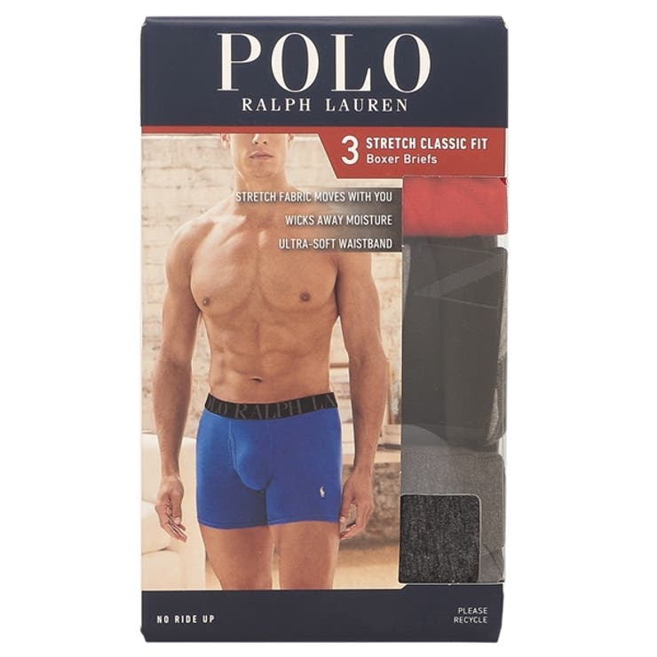 ポロラルフローレンインナーストレッチクラシックフィットボクサーブリーフ3枚セットレッドグレーメンズRALPHLAURENNWBBP3QC9