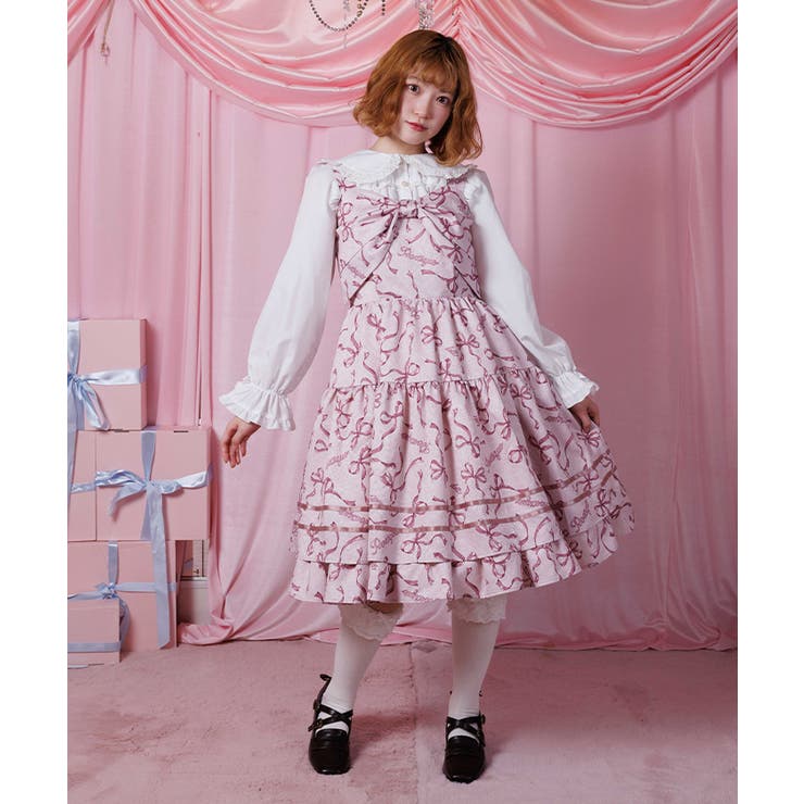 ピンク | リボン柄ドールジャンパースカート | axes femme