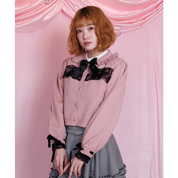 袖口レース衿付きニットカーディガン[品番：IGAW0007316]｜axes femme
