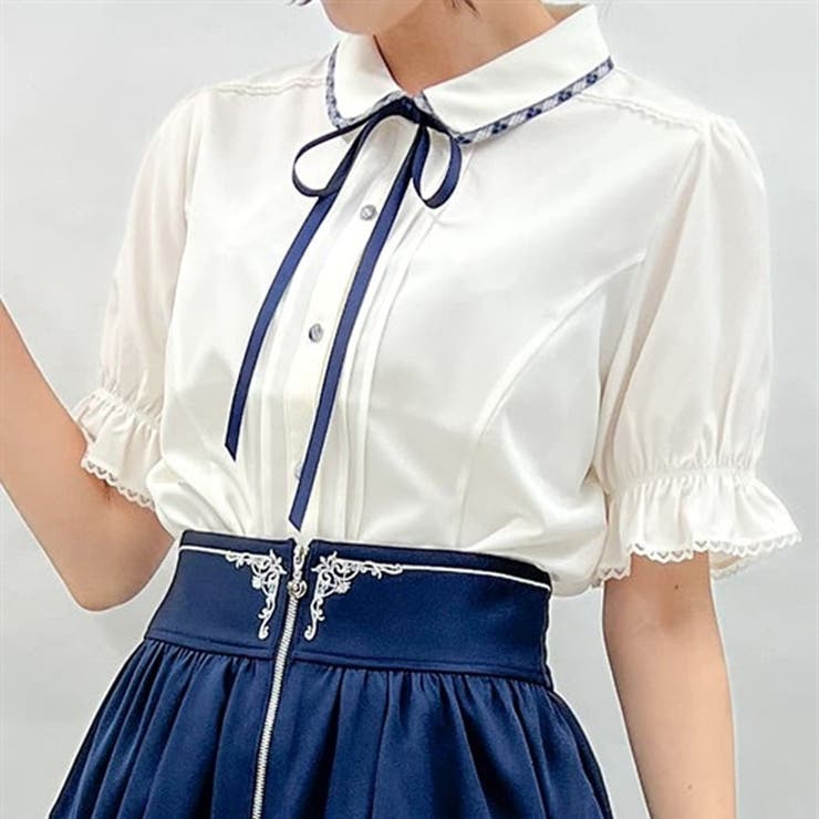 パイピング×リボン付ブラウス[品番：IGAW0005135]｜axes femme