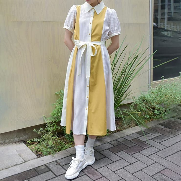 ストライプ切替シャツワンピース[品番：IGAW0005155]｜axes
