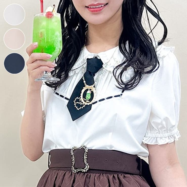 レトロ喫茶刺繍パフ袖ブラウス[品番：IGAW0005095]｜axes femme