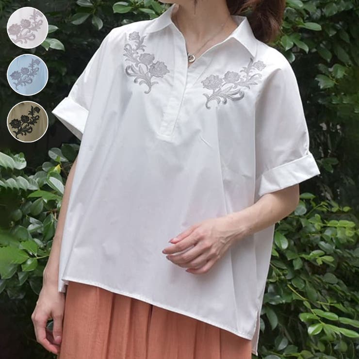 華麗 刺繍入りスキッパーシャツ[品番：IGAW0005218]｜axes femme トップス