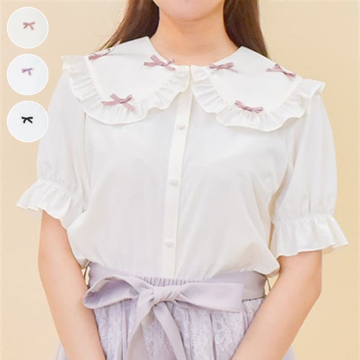 スーパーセール 半額 プチリボンビッグ襟ブラウス[品番：IGAW0005253]｜axes femme トップス