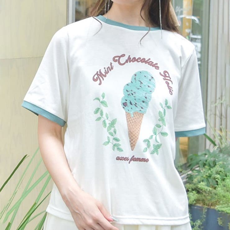 チョコミントプリントTシャツ[品番：IGAW0005314]｜axes femme