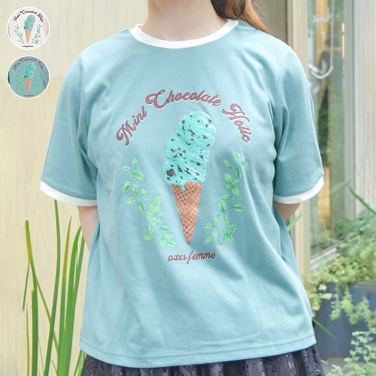 チョコミントプリントTシャツ[品番：IGAW0005314]｜axes femme
