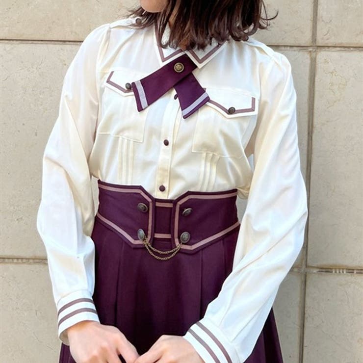 タイ付ミリタリー風ブラウス[品番：IGAW0004506]｜axes femme