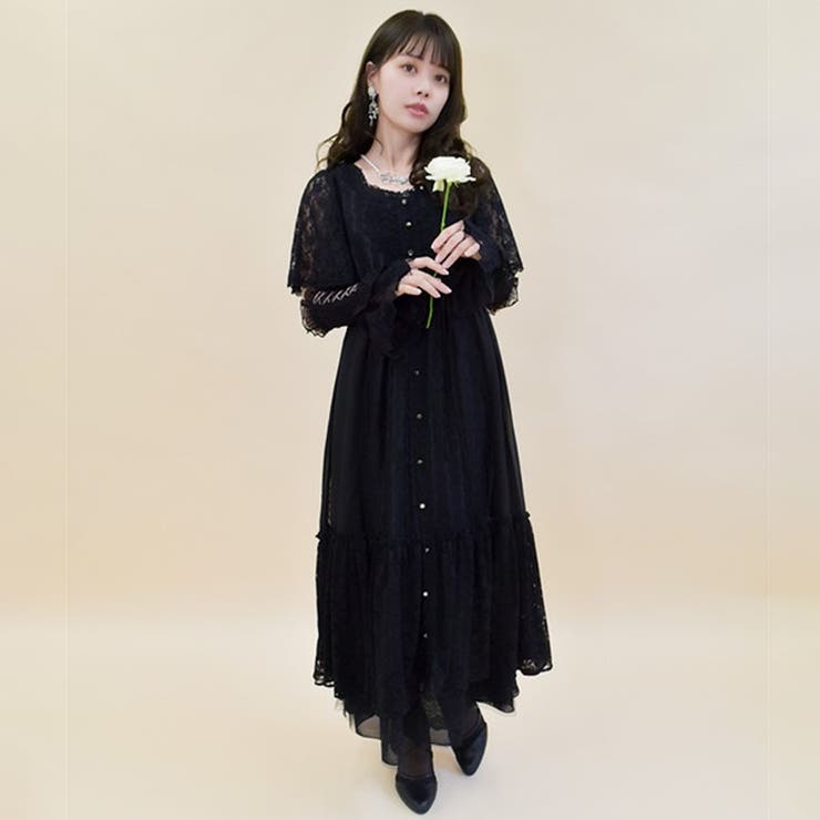 レース×シフォンドレス風ワンピース[品番：IGAW0005220]｜axes