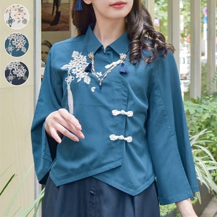 チャイナシーズ　3点 ジャスミン刺繍チャイナブラウス[品番：IGAW0005339]｜axes