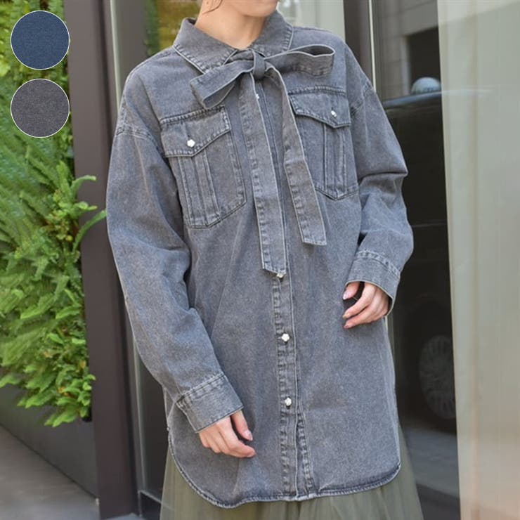 リボンセットデニムシャツ[品番：IGAW0005461]｜axes femme