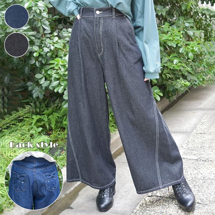 バックリボンワイドデニムパンツ | axes femme | 詳細画像1 