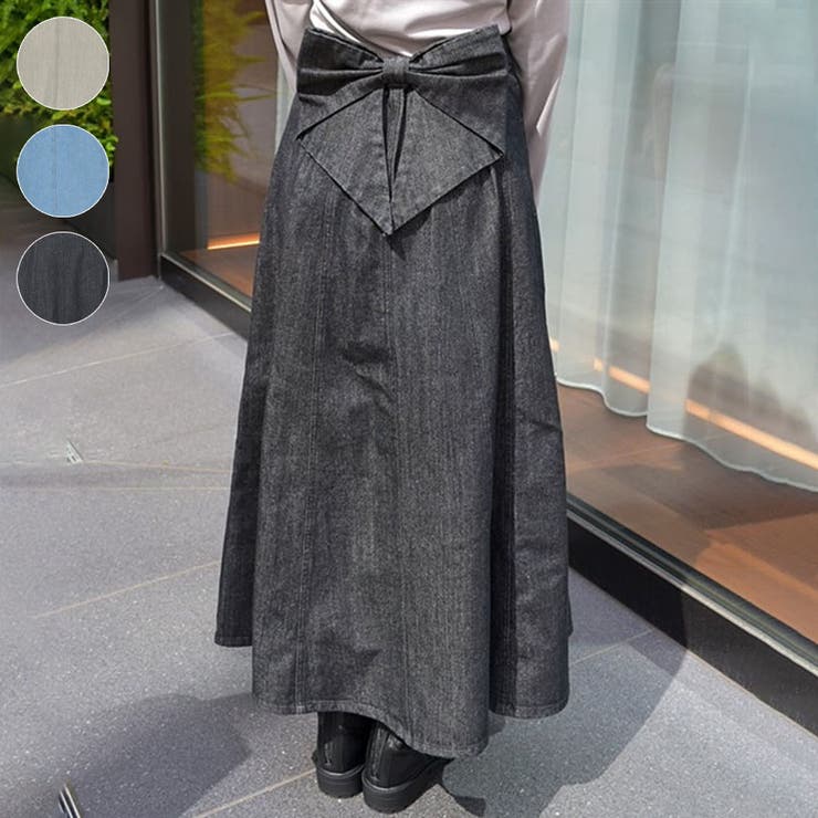 バックリボンデニムスカート[品番：IGAW0005462]｜axes femme