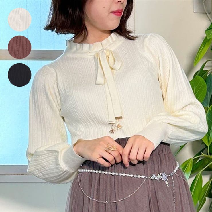 機能付きチャームリボンニット[品番：IGAW0004273]｜axes femme