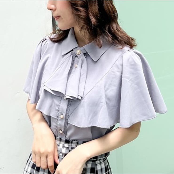 超美品｜完売品 ソフトツイルケープブラウス(初期素材) 刺繍カラーケープデザインブラウス｜オフィスカジュアル