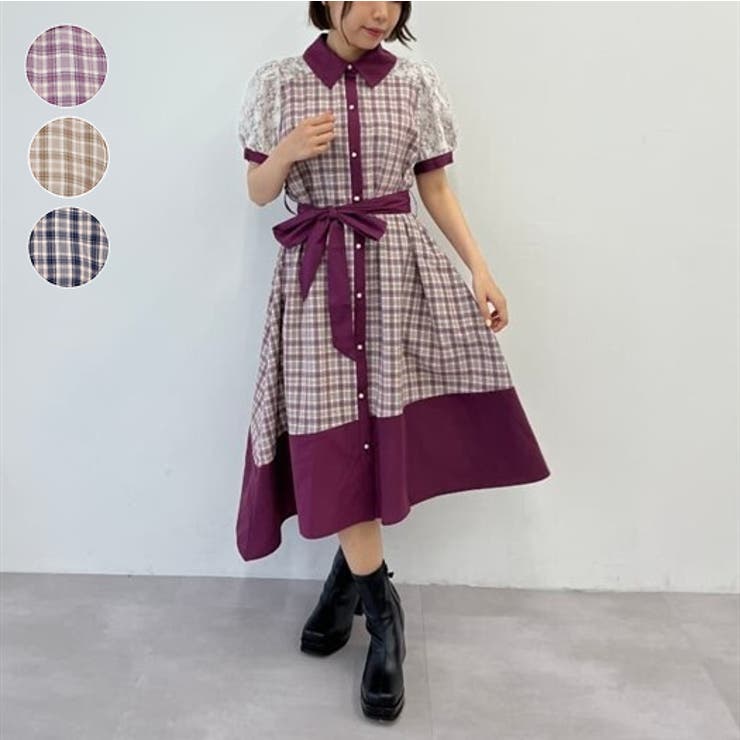 チェックバイカラーシャツワンピ[品番：IGAW0003947]｜axes