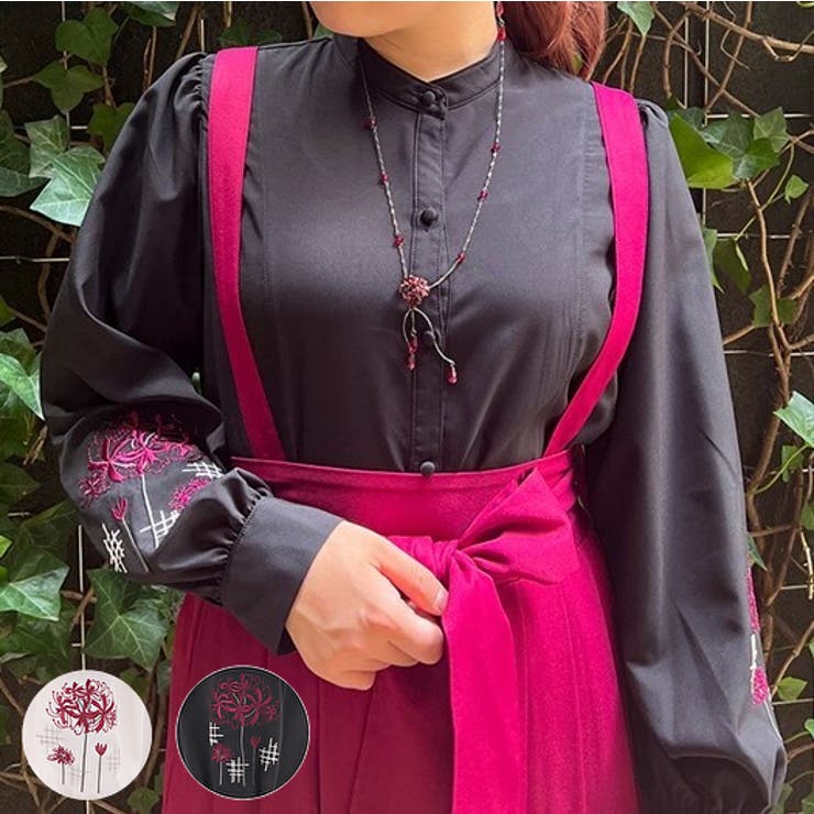 黒】彼岸花刺繍ハイネックシャツ[品番：IGAW0003992]｜axes femme