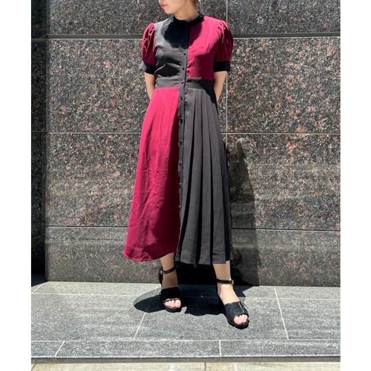 バイカラー×プリーツワンピース[品番：IGAW0003876]｜axes femme