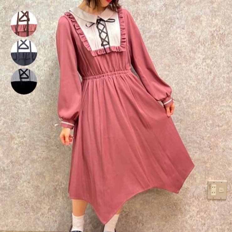 ブロッキング風イレヘムワンピース[品番：IGAW0004158]｜axes