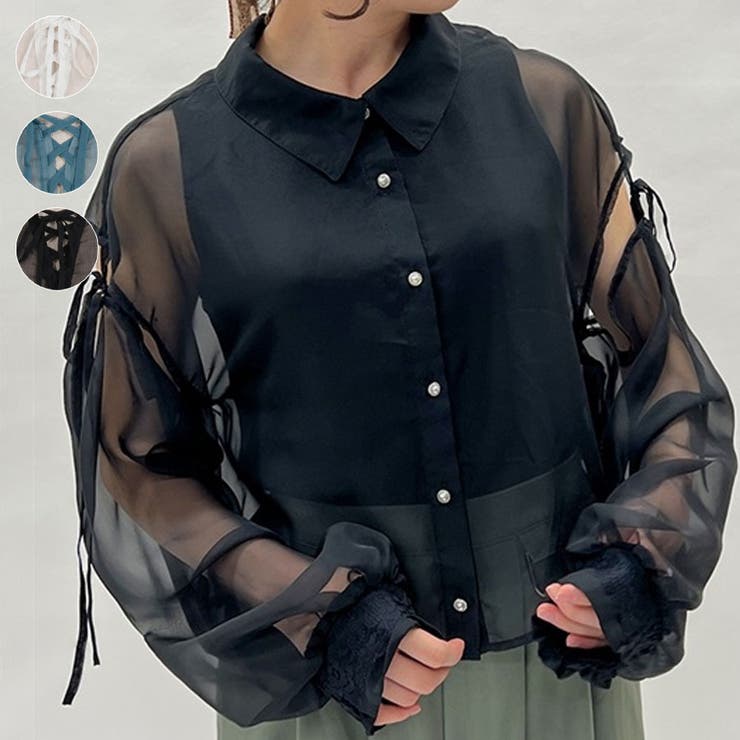 贅沢屋の 肩開きシアーシャツ[品番：IGAW0005010]｜axes femme トップス