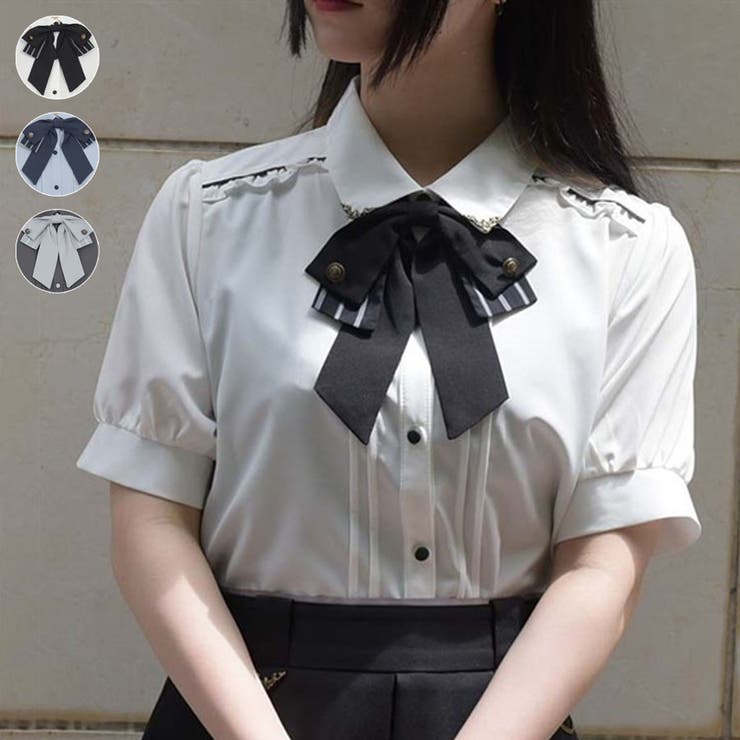 リボンタイ付きクラシックブラウス[品番：IGAW0005050]｜axes femme