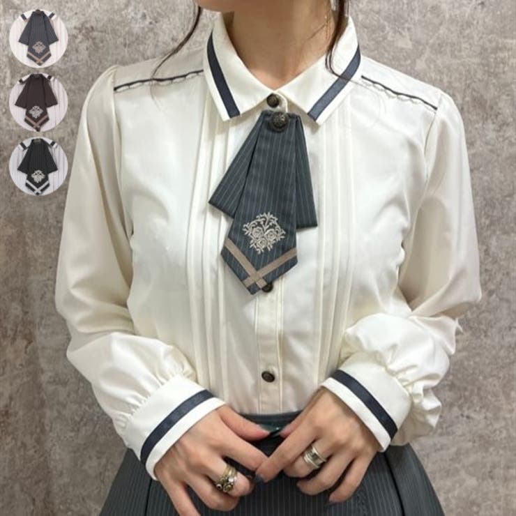 ライン使いタイ付ブラウス[品番：IGAW0004035]｜axes femme