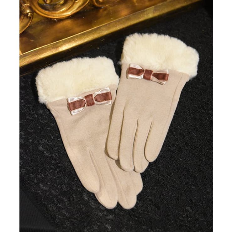 配色リボン×ファー手袋[品番：IGAW0004249]｜axes femme（アクシーズ