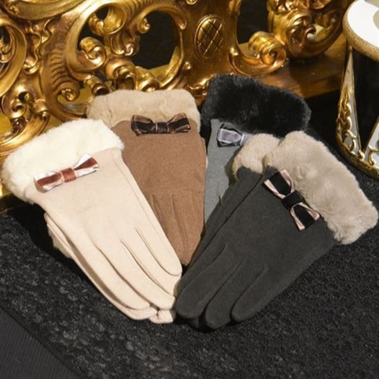 配色リボン×ファー手袋[品番：IGAW0004249]｜axes femme（アクシーズ