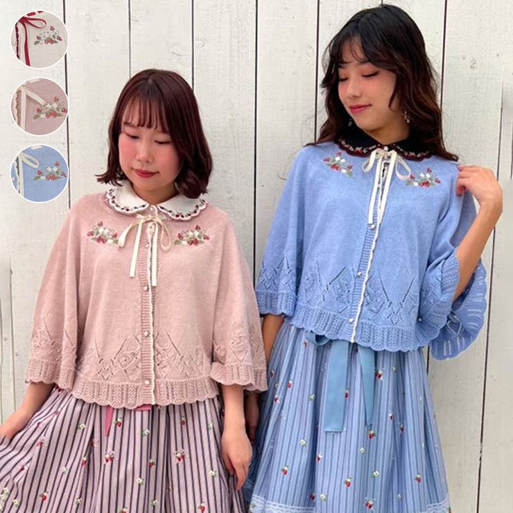 ストロベリー刺繍ニットケープ[品番：IGAW0004757]｜axes femme