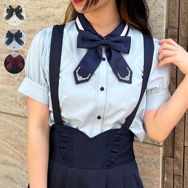 刺繍リボンブローチ付ブラウス[品番：IGAW0004775]｜axes femme