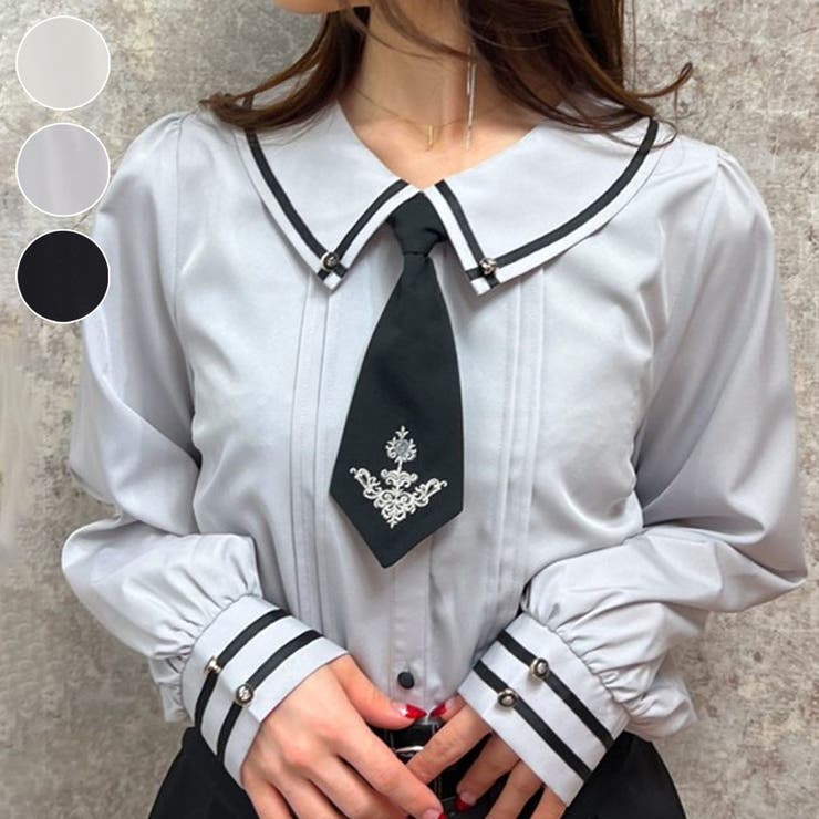 刺繍入りタイ付ブラウス[品番：IGAW0004812]｜axes femme（アクシーズ