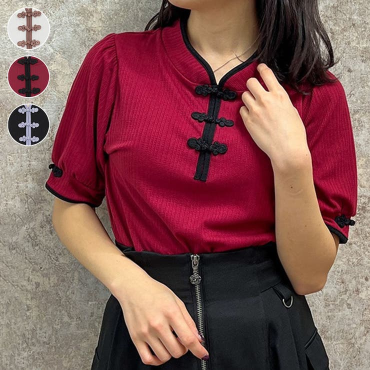 チャイナ釦リブプルオーバー[品番：IGAW0004836]｜axes femme