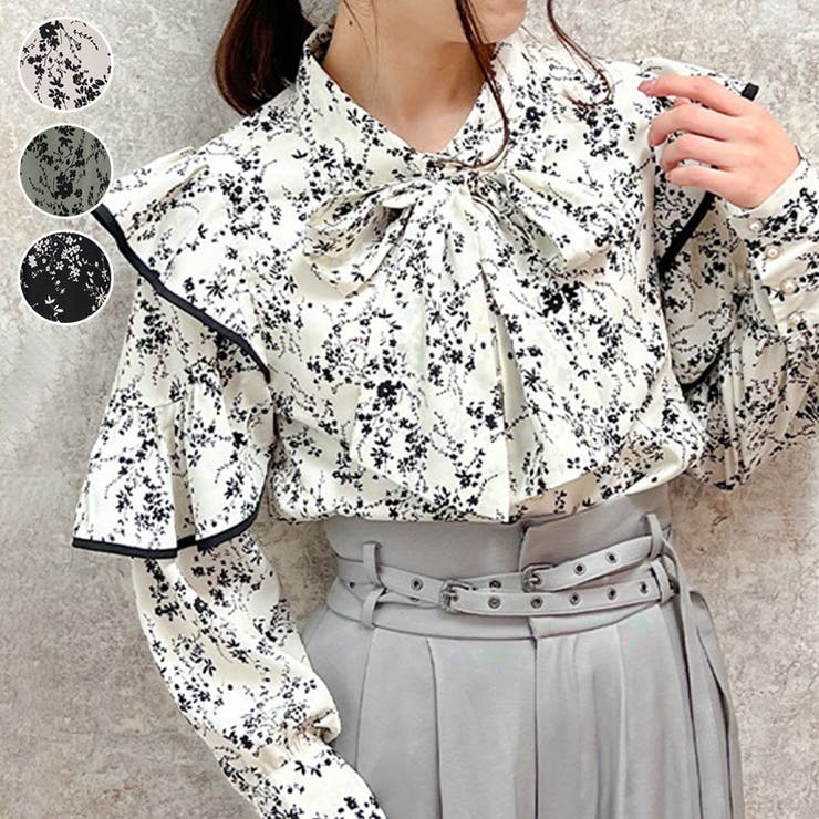 リボン付きフリル袖ブラウス[品番：IGAW0004662]｜axes femme