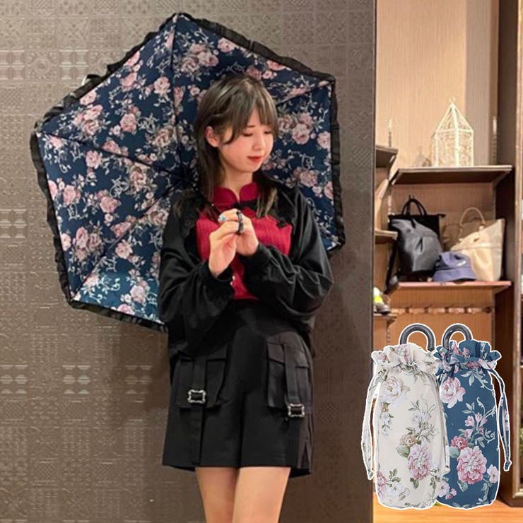 ローズ柄晴雨兼用折傘[品番：IGAW0003610]｜axes femme（アクシーズ