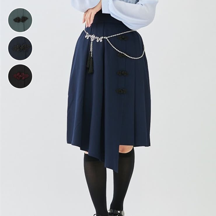 チャイナボタンアシメスカート[品番：IGAW0004531]｜axes femme