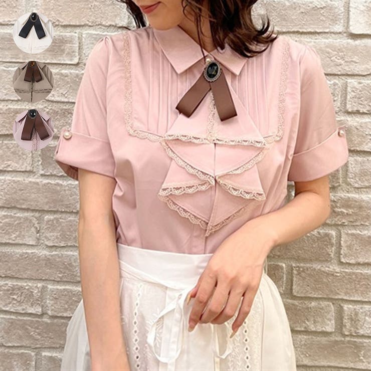 ジャボブローチ付きブラウス[品番：IGAW0003682]｜axes femme