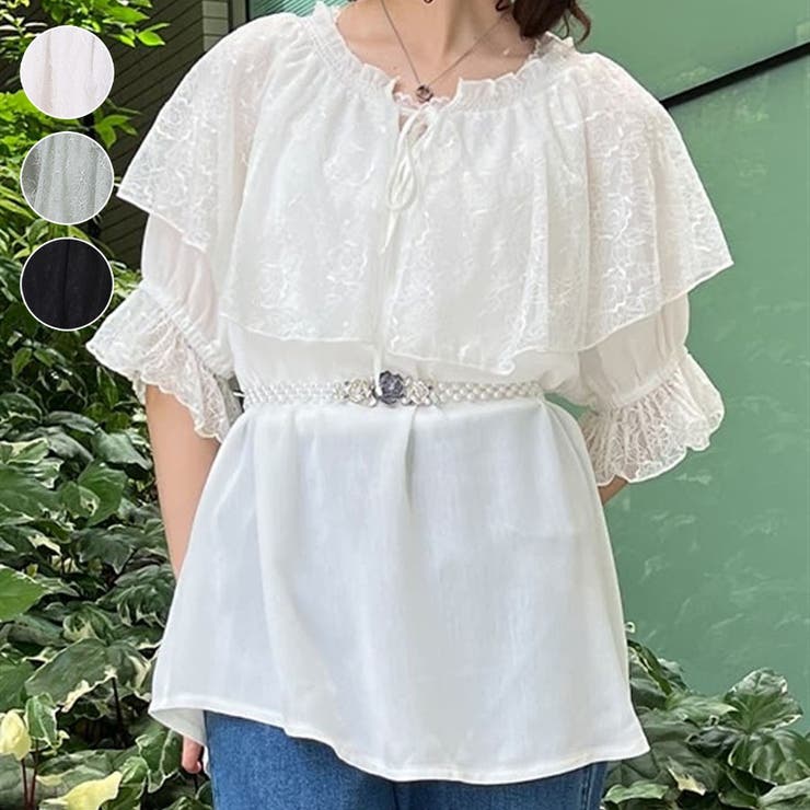 レース襟楊柳シフォンプルオーバー[品番：IGAW0003839]｜axes