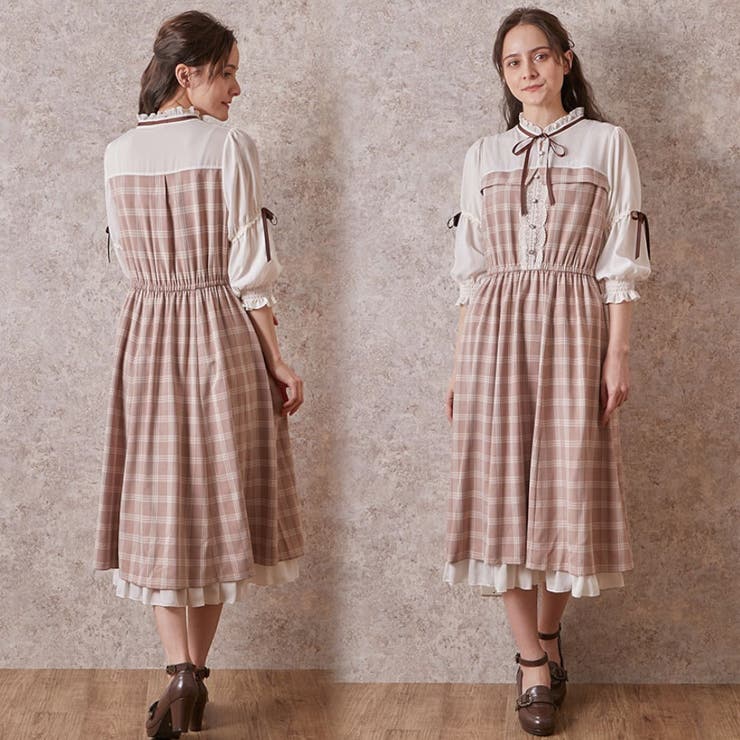 お気にいる チェック柄ドッキングOP[品番：IGAW0001691]｜axes femme ワンピース