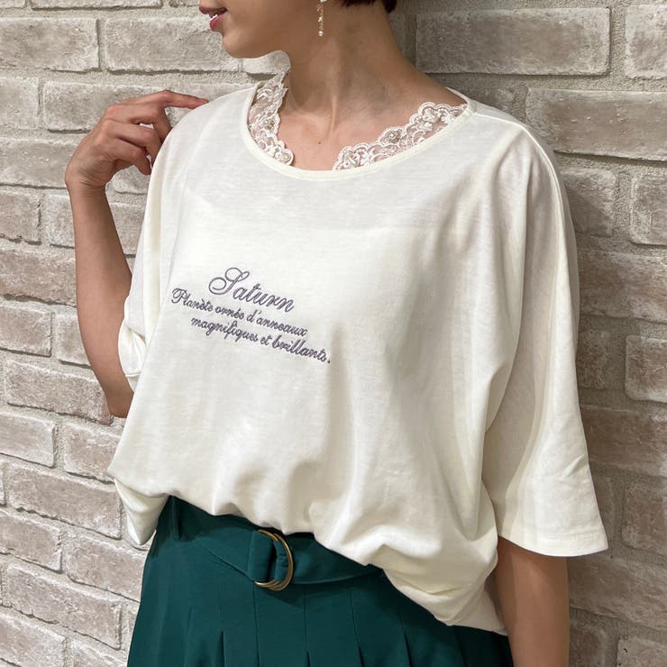 tシャツ 21/-OE天竺ロゴ刺繍ドルマンTシャツ レディース コットン天竺 ロゴ刺繍 Tシャツ[品番：AZ000004088]｜andme