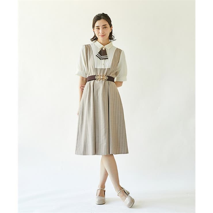 タイ付重ね着風ストライプOP[品番：IGAW0003504]｜axes femme