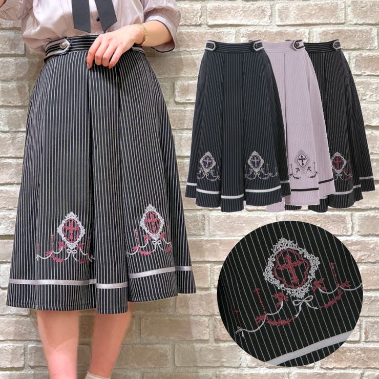 クロス刺繍タックスカート[品番：IGAW0001753]｜axes femme